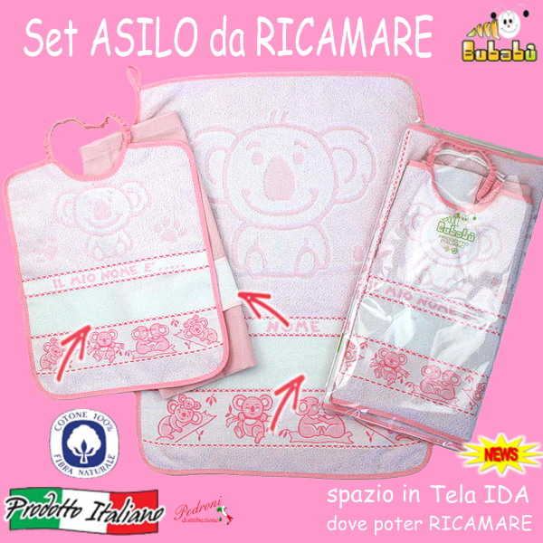DA RICAMARE Set asilo 3 pezzi COM241-KOALA Bianco/Rosa