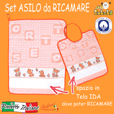 DA RICAMARE Set asilo 2 pezzi COM115-ORSETTO Bianco/Arancio