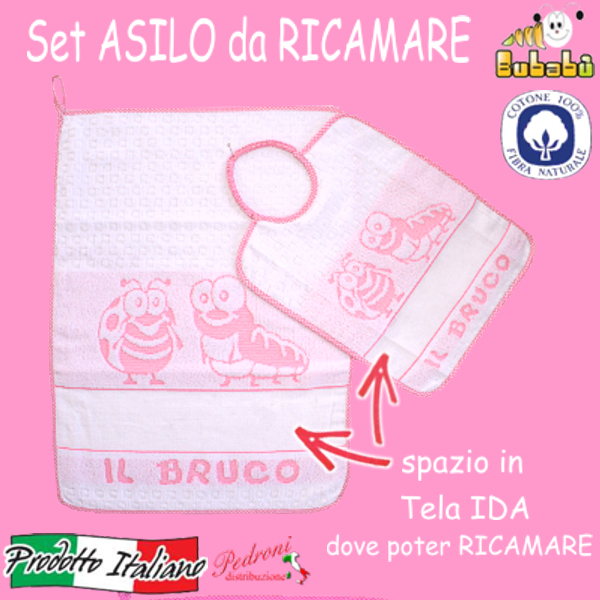 DA RICAMARE Set asilo 2 pezzi COM218-BRUCO Bianco/Rosa