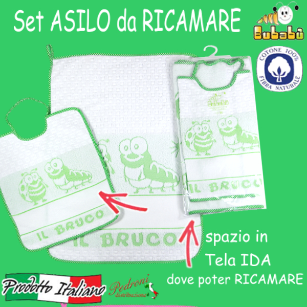 DA RICAMARE Set asilo 2 pezzi COM218-BRUCO Bianco/Verde