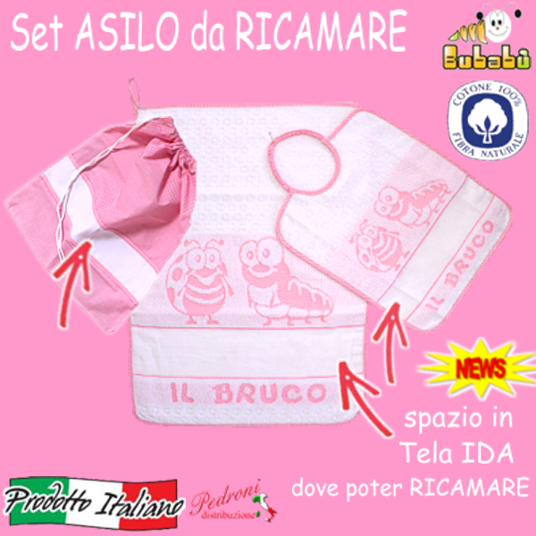 DA RICAMARE Set asilo 3 pezzi COM219-BRUCO Bianco/Rosa