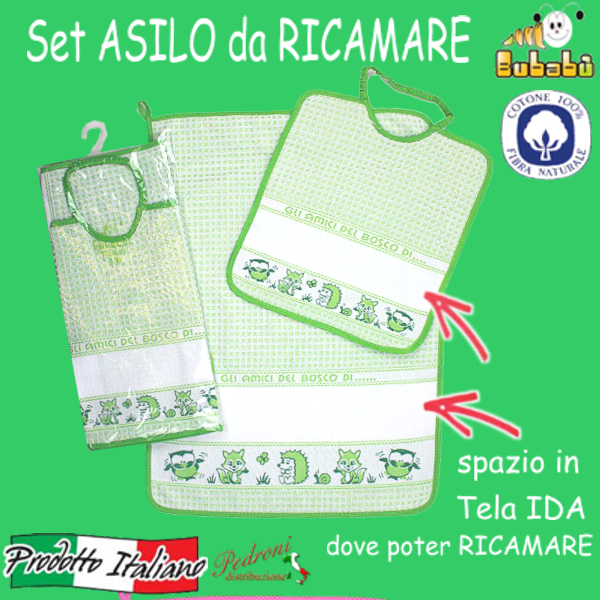DA RICAMARE Set asilo 2 pezzi COM275-BOSCO Bianco/Mela