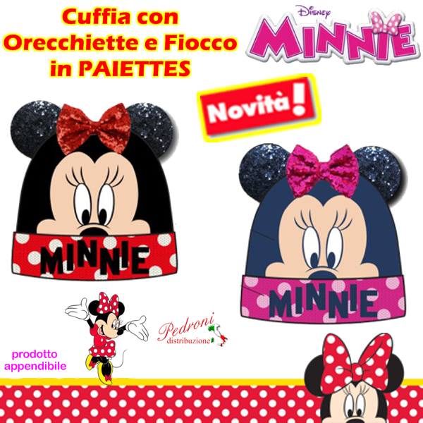 MINNIE Cuffia "Fiocco+Orecchiette PAIETTES". WD4039 in 2 colori