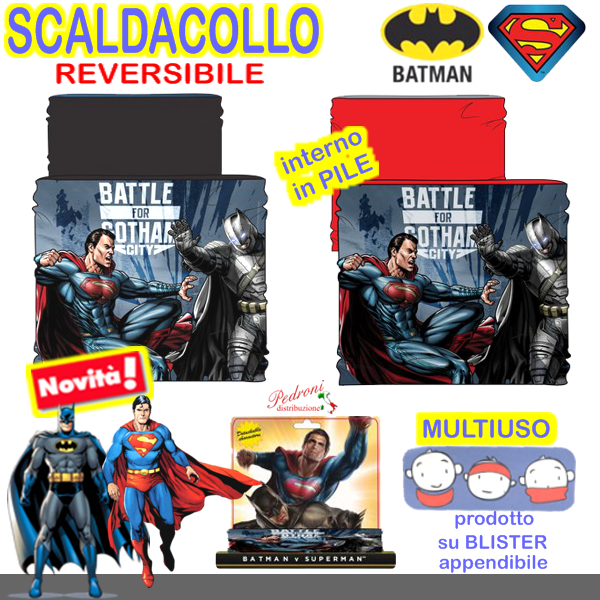 BATMAN-SUPERMAN scaldacollo MULTIUSO reversibile PH4092 2 colori