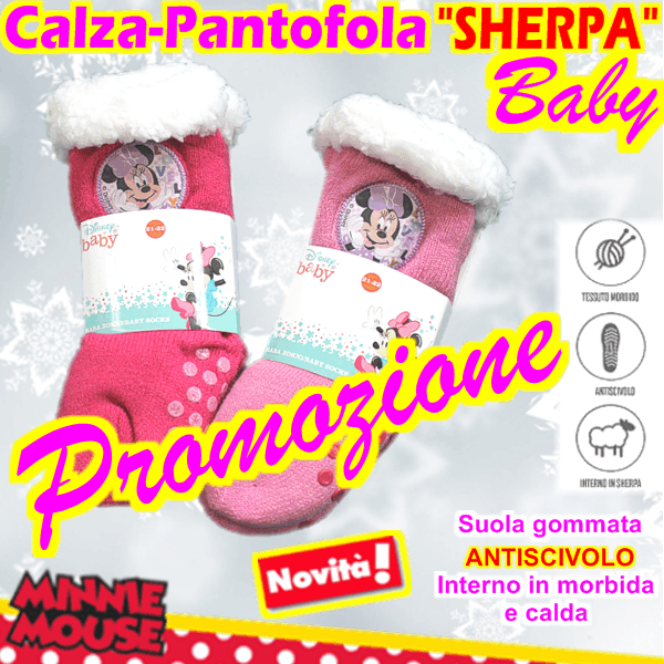 #PROMOZIONE# BABY MINNIE CALZA-PANTOFOLA SHERPA WD128 Tg.19/22