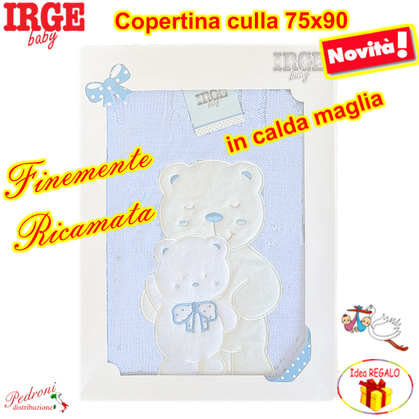 *IRGE* Copertina CULLA in MAGLIA LAVORATA RICAMATA IG066/3 Cielo
