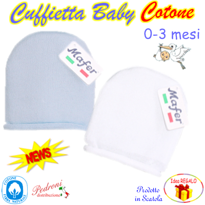#CORREDINO# Cuffietta BABY COTONE 0/3 Mesi 4246 Bianco-Azzurro