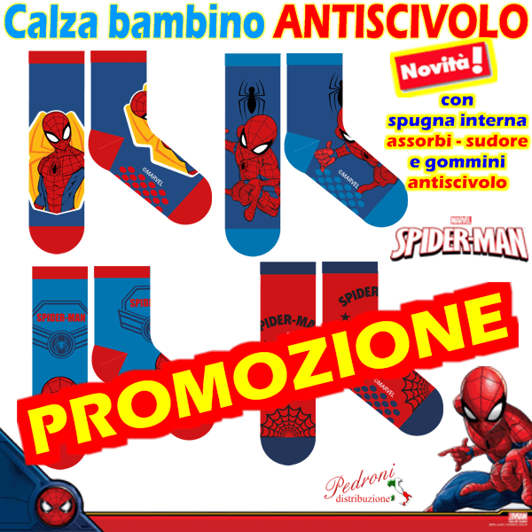 *PROMOZIONE* SPIDERMAN Bambino Calza ANTISCIVOLO MV036 Tg.23/34