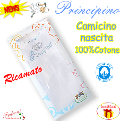 "PRINCIPINO* Camicino NASCITA COTONE RICAMATO 81 Bianco/Cielo