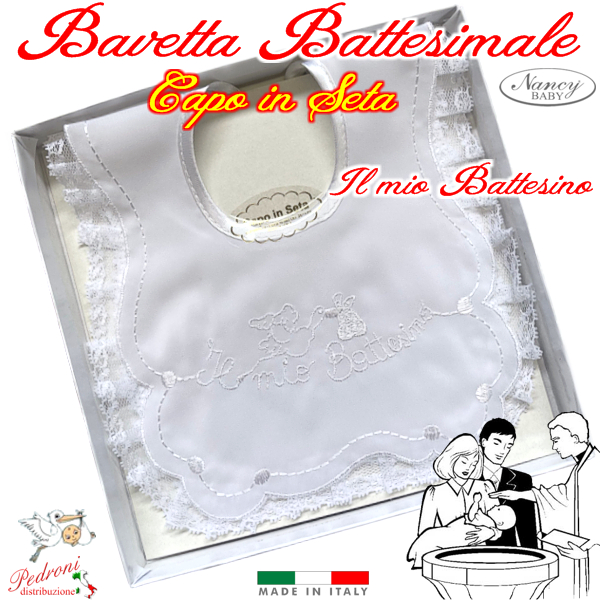 *BATTESIMALE* Bavetta in SETA RICAMATA art.164 Bianco