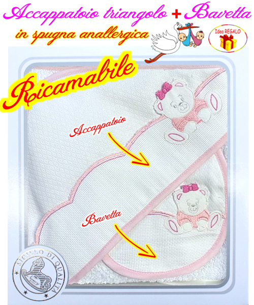 * RICAMABILE * Baby TRIANGOLO+BAVETTA 1906/F Bianco/Rosa