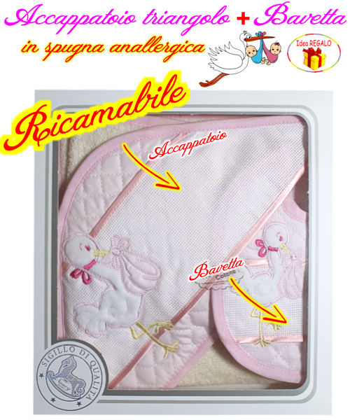 * RICAMABILE * Baby TRIANGOLO+BAVETTA 1906/C Latte/Rosa