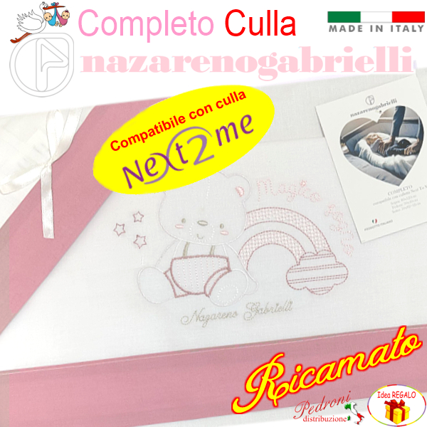 Completo lenzuolino CULLA ricamato NG-3016 dis.32 Bianco/Rosa