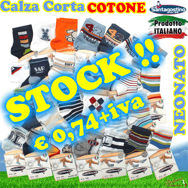 # STOCK ESTATE # Calza CORTA COTONE Neonato Tg.13/24 Ass.