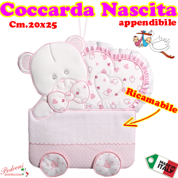 *RICAMABILE* COCCARDA appendibile "ORSETTO CARROZZINA" 01A Rosa