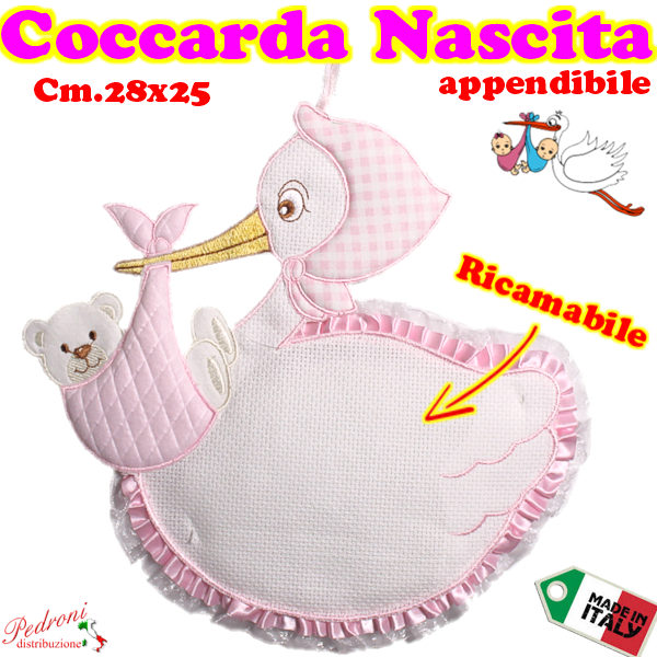 *RICAMABILE* COCCARDA appendibile " CICOGNA " 01B Rosa