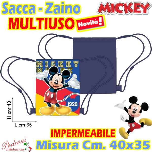 MICKEY DISNEY Sacca - Zaino MULTIUSO Cm.40x35 Art.WD0547
