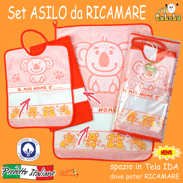DA RICAMARE Set asilo 3 pezzi COM241-KOALA Bianco/Arancio DA RICAMARE Set asilo 3 pezzi COM241-KOALA Bianco/Arancio