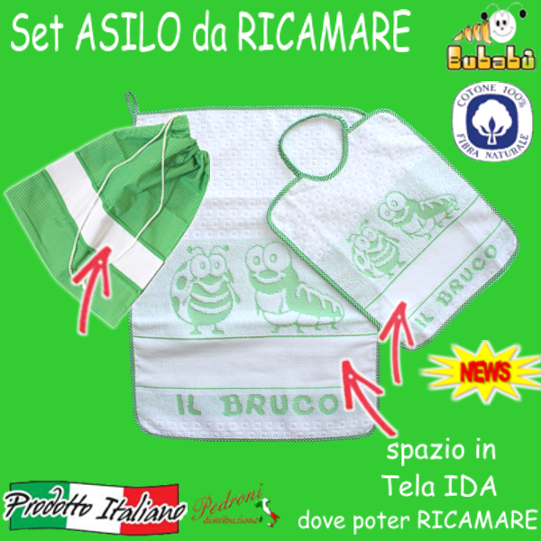 DA RICAMARE Set asilo 3 pezzi COM219-BRUCO Bianco/Verde