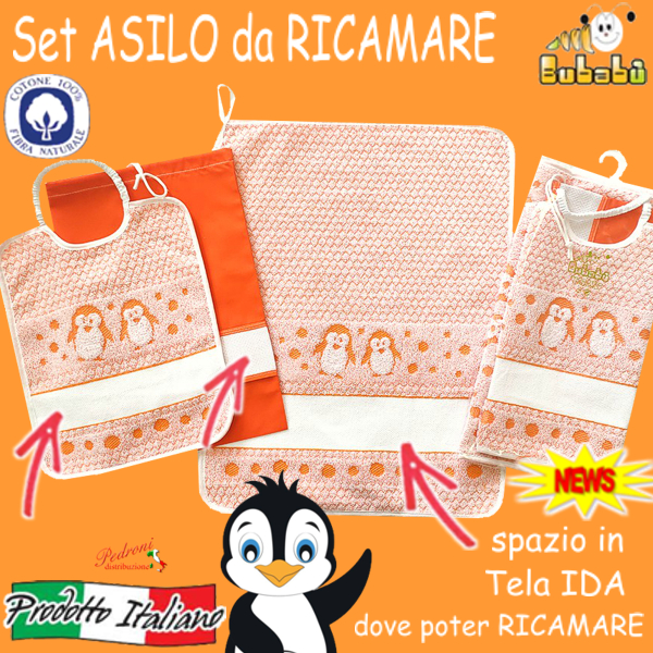 DA RICAMARE Set asilo 3 pezzi COM264-PINGUI Arancio