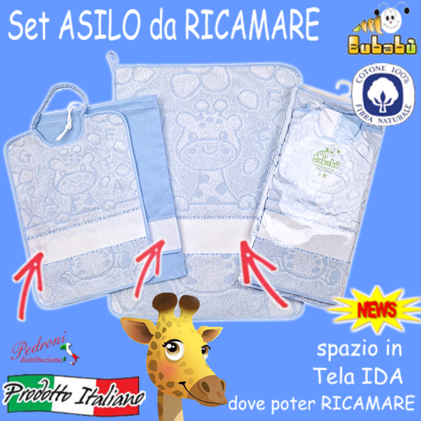 DA RICAMARE Set asilo 3 pezzi COM274-MELMAN Azzurro DA RICAMARE Set asilo 3 pezzi COM274-MELMAN Azzurro