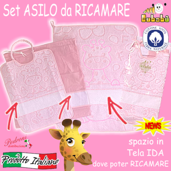 DA RICAMARE Set asilo 3 pezzi COM274-MELMAN Rosa