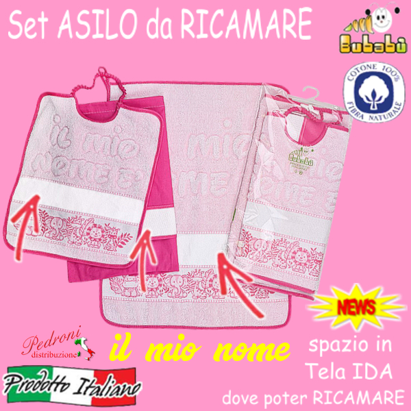 DA RICAMARE Set asilo 3 pezzi COM246-SAFARI Fucsia