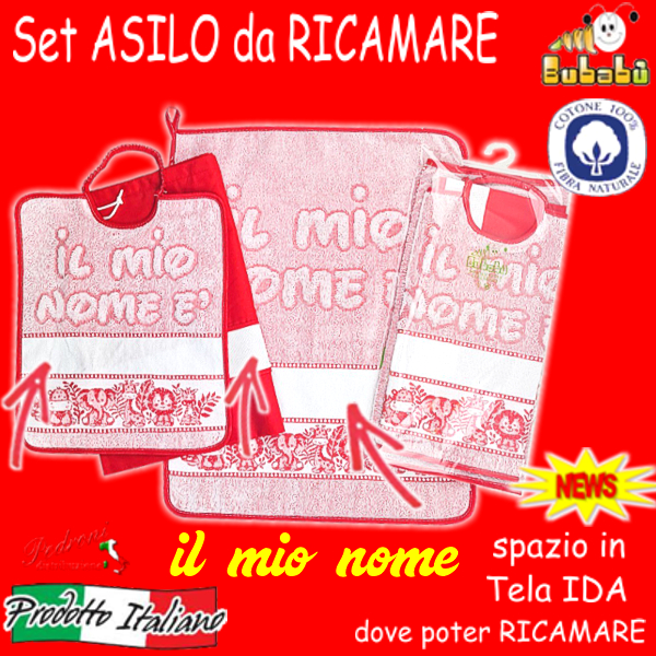 DA RICAMARE Set asilo 3 pezzi COM246-SAFARI Rosso