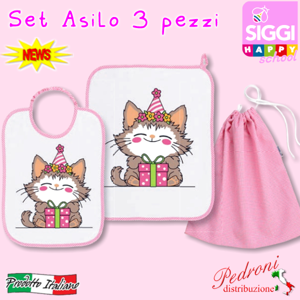 SIGGI Set asilo SIGGI 34SE0724 Gattino Rosa