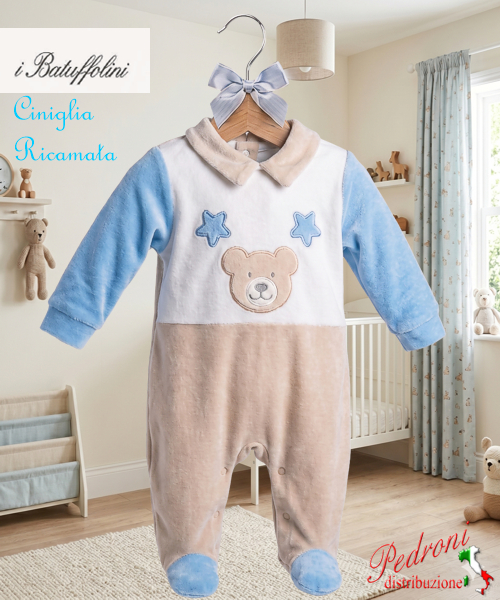 BATUFFOLINI Tutina Ciniglia B548/6M Beige/Azzurro 0/6 mesi BATUFFOLINI Tutina Ciniglia B548/6M Beige/Azzurro 0/6 mesi