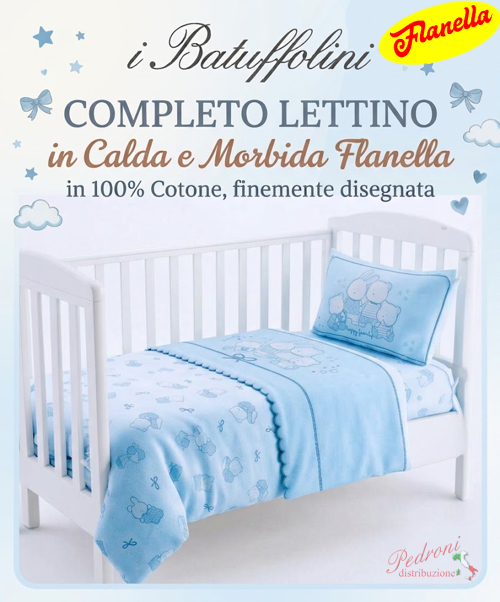 * FLANELLA * Completo LETTINO DISEGNATO B397 Cielo * FLANELLA * Completo LETTINO DISEGNATO B397 Cielo