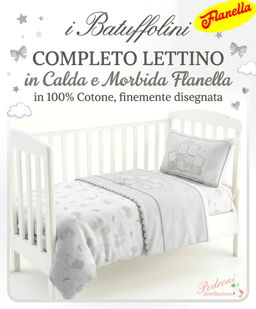 * FLANELLA * Completo LETTINO DISEGNATO B397 Grigio * FLANELLA * Completo LETTINO DISEGNATO B397 Grigio