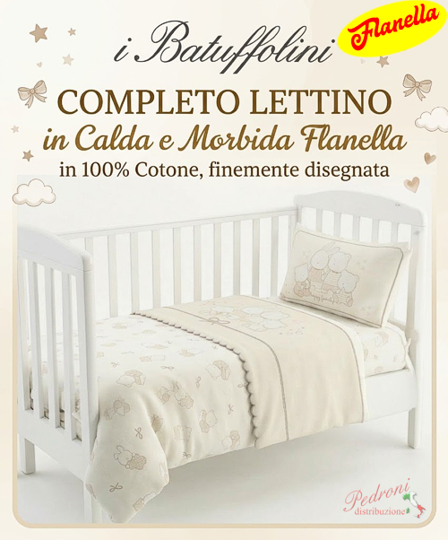 * FLANELLA * Completo LETTINO DISEGNATO B397 Panna * FLANELLA * Completo LETTINO DISEGNATO B397 Panna