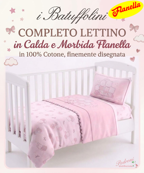 * FLANELLA * Completo LETTINO DISEGNATO B397 Rosa * FLANELLA * Completo LETTINO DISEGNATO B397 Rosa