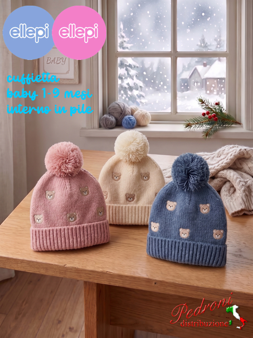 ELLEPI Cuffia BABY Ricamata 1/9 Mesi BH8032 in 3 Colori ELLEPI Cuffia BABY Ricamata 1/9 Mesi BH8032 in 3 Colori