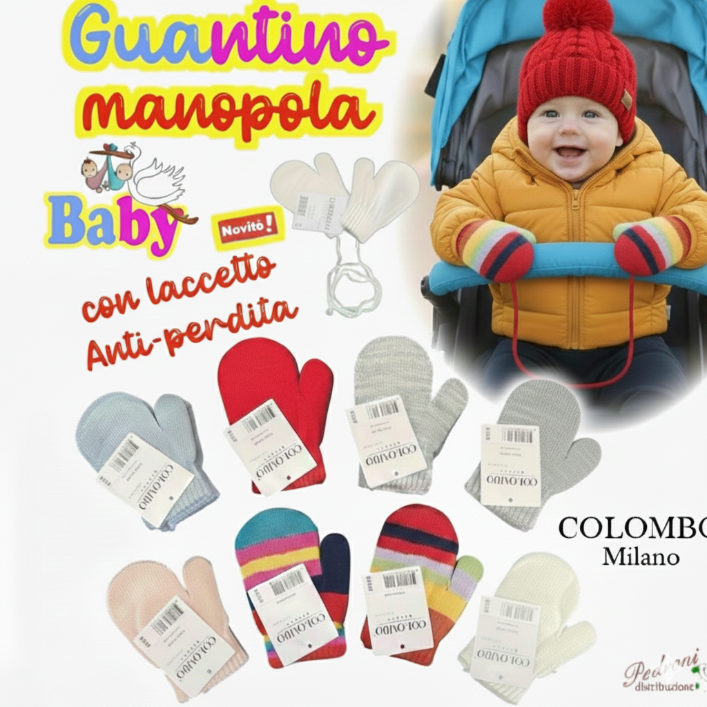 *COLOMBO Milano* GUANTINO BABY MANOPOLA 0/9 Mesi art.9304 Ass