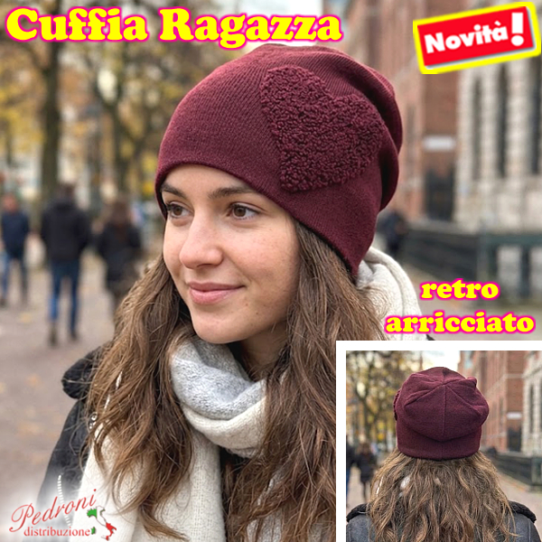 CUFFIA RAGAZZA modello lavorato con " CUORE " art.BF-7060 Bordeaux CUFFIA RAGAZZA modello lavorato con " CUORE " art.BF-7060 Bordeaux