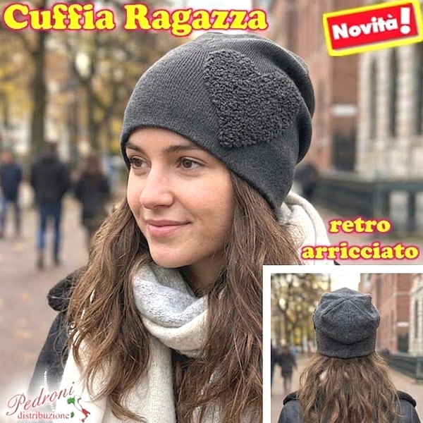 CUFFIA RAGAZZA modello lavorato con " CUORE " art.BF-7060 Antracite CUFFIA RAGAZZA modello lavorato con " CUORE " art.BF-7060 Antracite