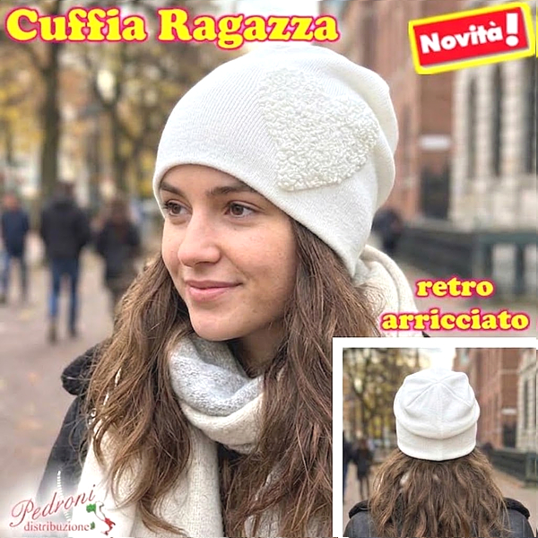 CUFFIA RAGAZZA modello lavorato con " CUORE " art.BF-7060 Bianco CUFFIA RAGAZZA modello lavorato con " CUORE " art.BF-7060 Bianco