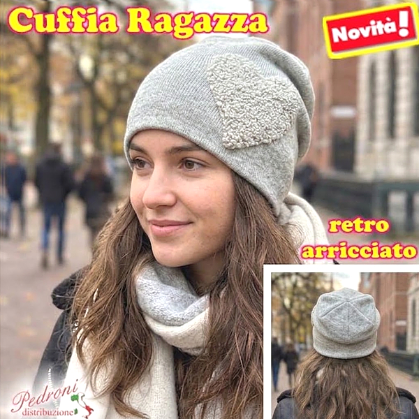 CUFFIA RAGAZZA modello lavorato con " CUORE " art.BF-7060 Grigio CUFFIA RAGAZZA modello lavorato con " CUORE " art.BF-7060 Grigio