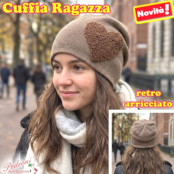 CUFFIA RAGAZZA modello lavorato con " CUORE " art.BF-7060 Marrone CUFFIA RAGAZZA modello lavorato con " CUORE " art.BF-7060 Marrone