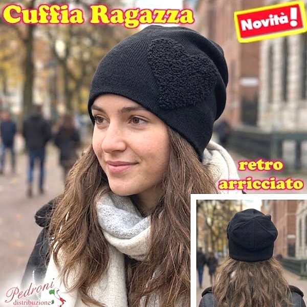 CUFFIA RAGAZZA modello lavorato con " CUORE " art.BF-7060 Nero CUFFIA RAGAZZA modello lavorato con " CUORE " art.BF-7060 Nero