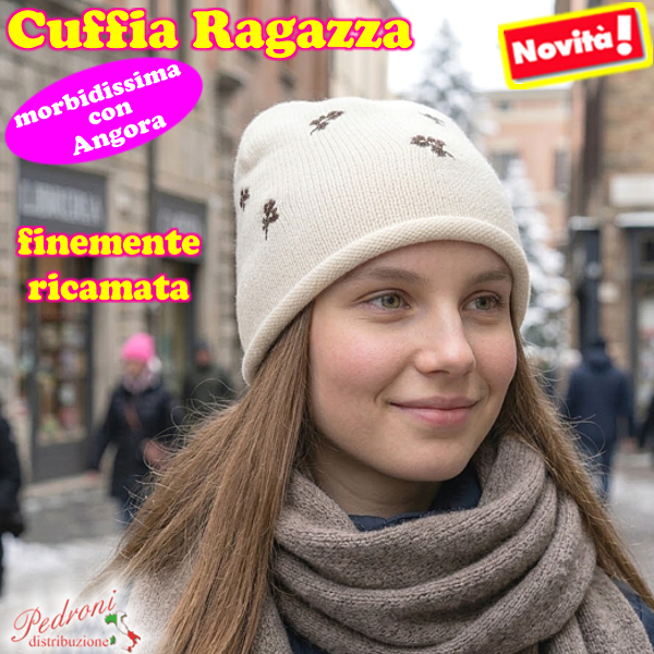 CUFFIA RAGAZZA modello lavorato con " RICAMI " art.BF-7118 Beige CUFFIA RAGAZZA modello lavorato con " RICAMI " art.BF-7118 Beige