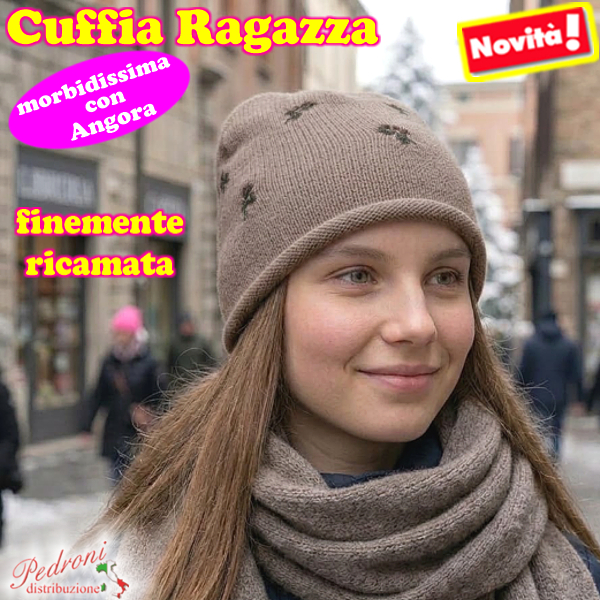 CUFFIA RAGAZZA modello lavorato con " RICAMI " art.BF-7118 Taupe CUFFIA RAGAZZA modello lavorato con " RICAMI " art.BF-7118 Taupe