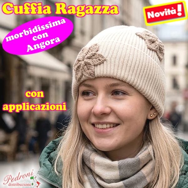 CUFFIA RAGAZZA modello con applicazioni "FIORI " art.BF-7119 Beige CUFFIA RAGAZZA modello con applicazioni "FIORI " art.BF-7119 Beige