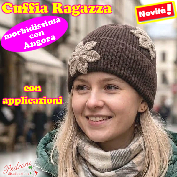 CUFFIA RAGAZZA modello con applicazioni "FIORI " art.BF-7119 Coffee CUFFIA RAGAZZA modello con applicazioni "FIORI " art.BF-7119 Coffee