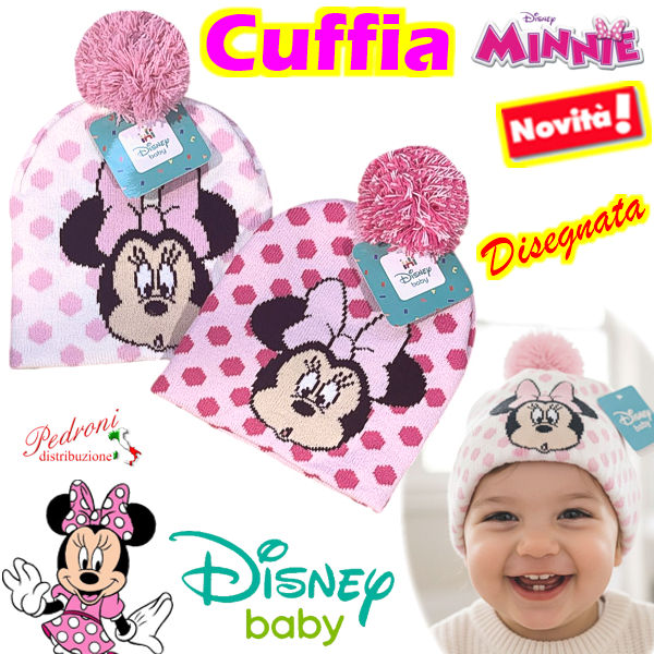 *BABY DISNEY* MINNIE Cuffia DISEGNATA Tg.48-50 WH0822 2col.