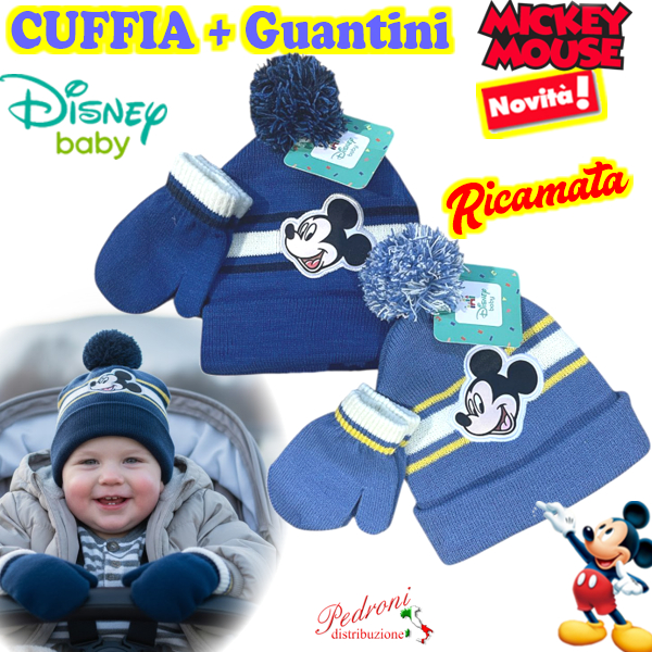 *BABY DISNEY* MICKEY Cuffia+Guantini Tg.48-50 WR6011 in 2 colori *BABY DISNEY* MICKEY Cuffia+Guantini Tg.48-50 WR6011 in 2 colori