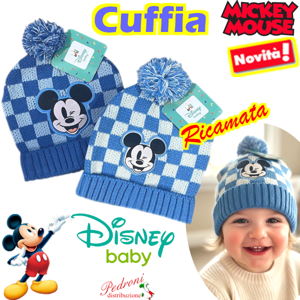 *BABY DISNEY* MICKEY Cuffia RICAMATA Tg.48-50 WH0823 in 2 Colori