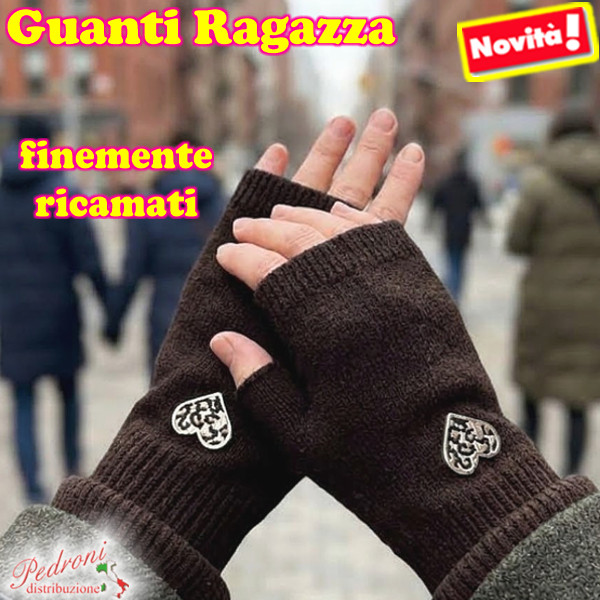 GUANTI RAGAZZA modello lavorato con " RICAMO CUORE " art.GT-9084 Coffee GUANTI RAGAZZA modello lavorato con " RICAMO CUORE " art.GT-9084 Coffee